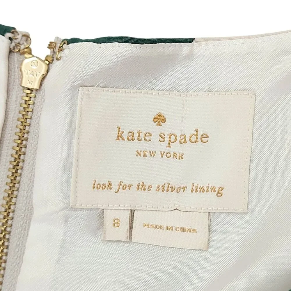 Kate Spade New York Womens 8 Green Black Polka Dot Silk Lined Midi Dress Luxury